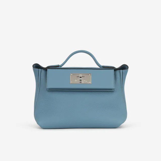 Hermès Mini 24/ - Bleu Jean Togo / Swift | Palladium Hardware in Blue Togo / Swift leather from Bagista