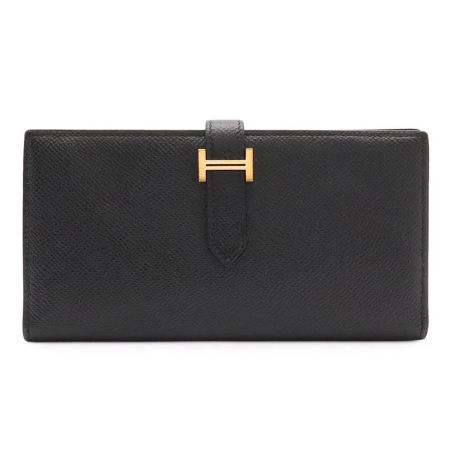 Hermès Bearn Soufflet Wallet Bifold Veau Epsom Black Gold in Black Epsom leather from The Reluxe