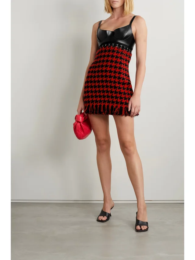 MONSE Leather-trimmed fringed knitted mini dress in Red, photo 2 of 2 from NET-A-PORTER (Canada)