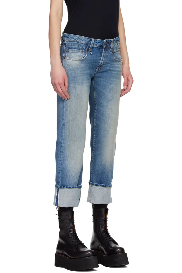 R13 Blue Cuffed Boy Straight Jeans, photo 2 of 4 from SSENSE