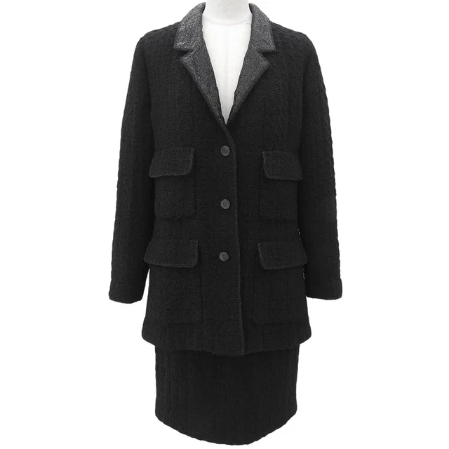 Chanel 1998 Vintage Lurex Tweed CC Mark Button Set-Up #40 Black in Black Tweed from VINTAGE QOO TOKYO