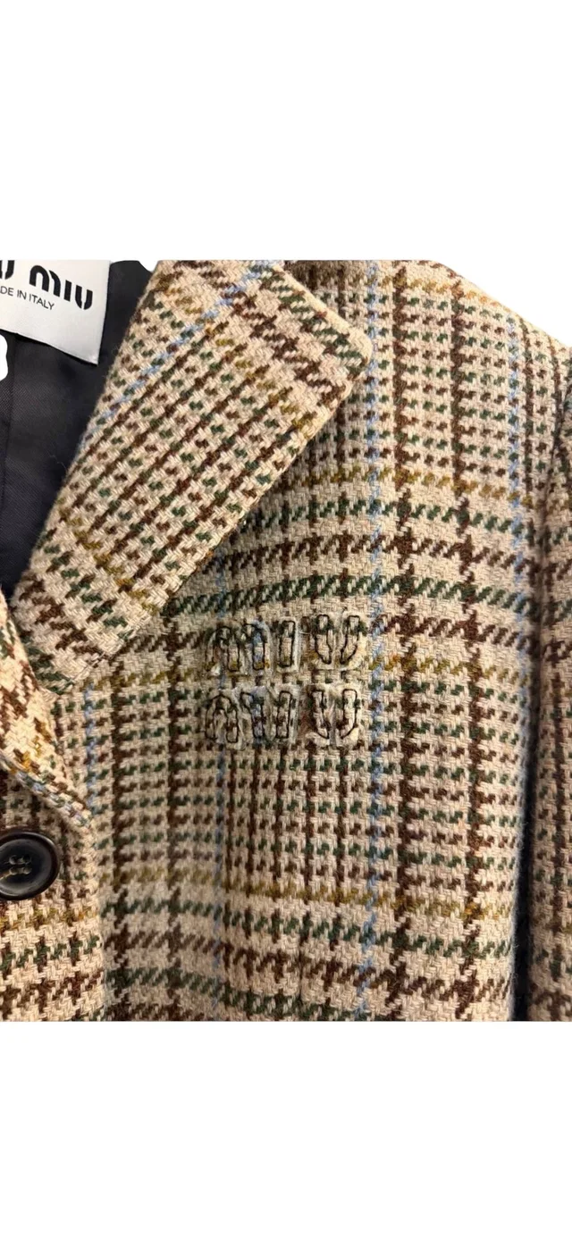 Miu Miu Brown/Cream Plaid Coat Sz38 in Brown from Luxury Promise