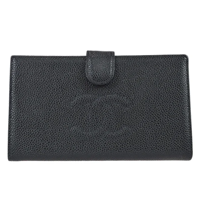 Chanel 2000-2001 Timeless Long Wallet Black Caviar in Black Caviar leather from AMORE Vintage Tokyo