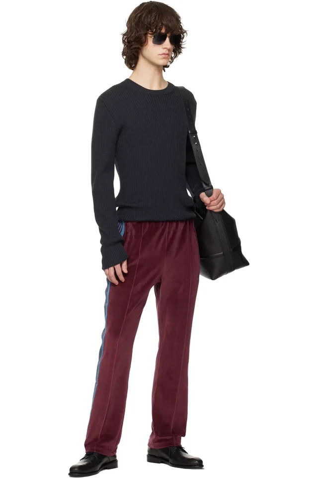 NEEDLES Burgundy Narrow Track Pants, photo 4 of 4 from SSENSE