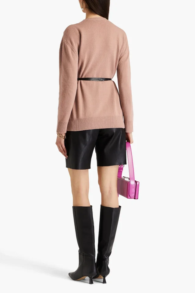 Valentino Garavani Belted Floral Intarsia Wool and Cashmere-Blend Sweater in Pink, photo 3 of 4 from THE OUTNET
