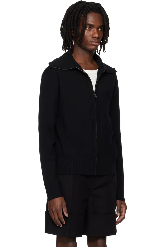 Entire Studios Black Knit Zip Up Sweater, photo 2 of 4 from SSENSE