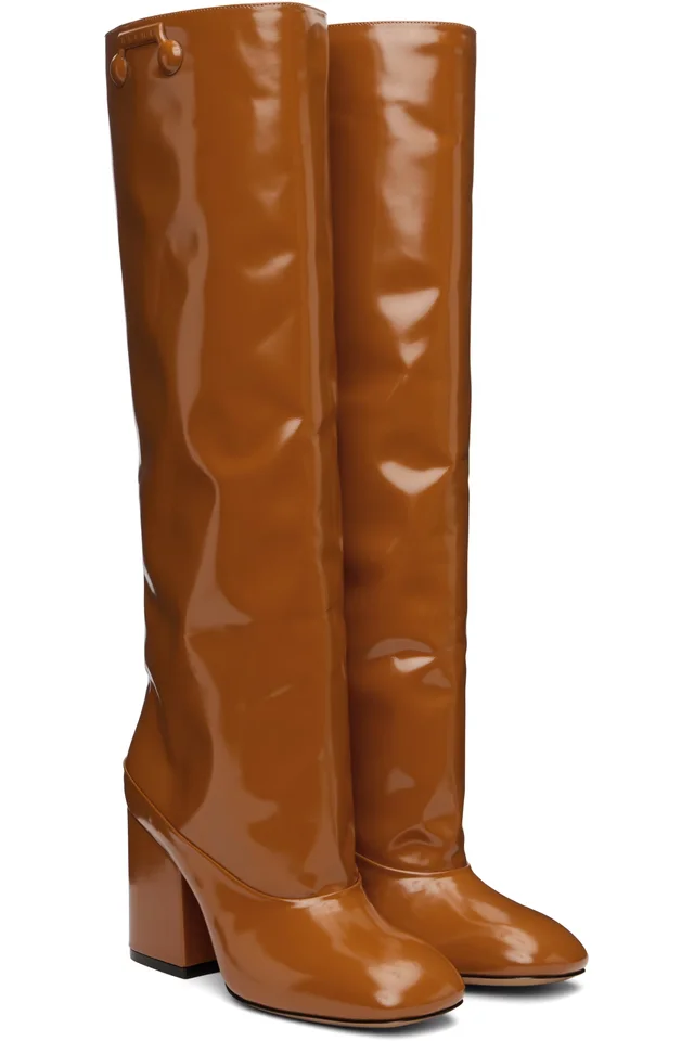 Marni Brown Leather Trunkaroo Knee-High Tall Boots, photo 4 of 5 from SSENSE