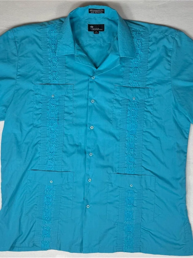 Omega Men's Embroidered Guayabera Shirt In Turquoise in blue from Poshmark