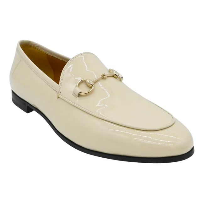 Gucci Jordaan Ivory Patent Leather Horsebit Loafers in White Patent leather from Clotheshorse Anonymous