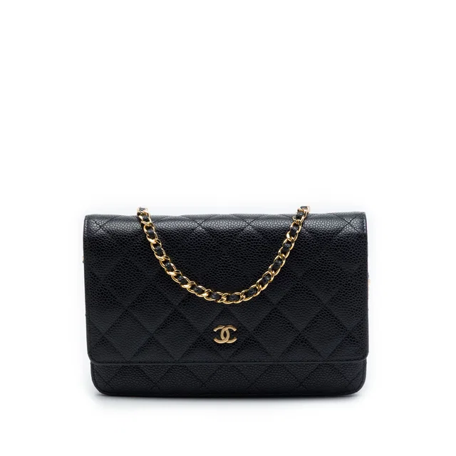 Black Chanel CC Quilted Caviar Wallet on Chain Crossbody Bag in Black Caviar leather from Designer Revival
