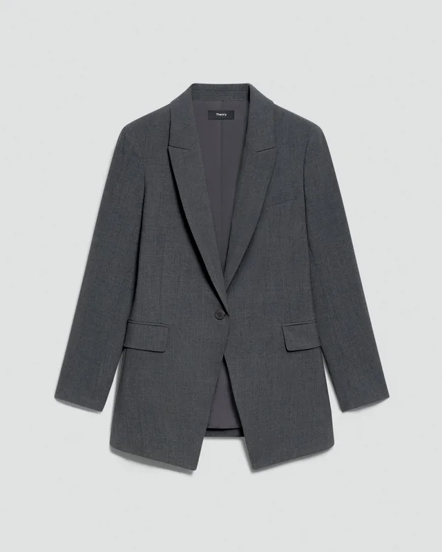 Theory Etiennette Blazer in Good Wool in CHARCOAL MELANGE 96% Wool, 4% Elastane, photo 6 of 12 from Theory