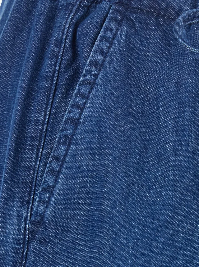 ICON DENIM Blue Jeans with drawstring waist and logo patch on the back in denim for women in Blue 100% Cotton, photo 5 of 5 from Gaudenzi Boutique