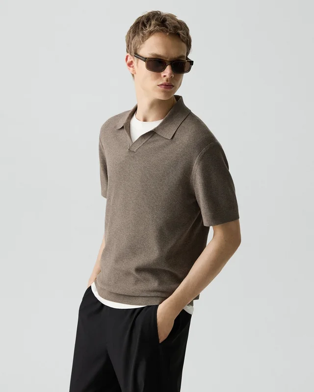 Theory Brenan Polo Shirt in Light Bilen in MOREL MELANGE 62% Viscose, 38% Polyester; Exclusive Of Elastic, photo 2 of 14 from Theory