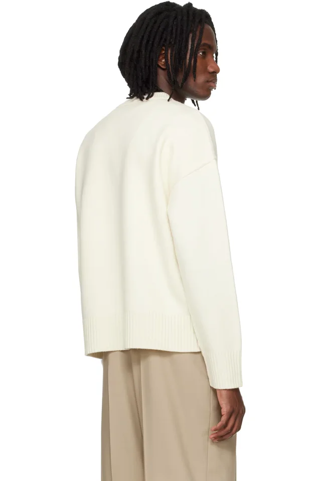 AMI Paris Off-White Wool Contrasted Ami de Coeur Crewneck Sweater, photo 3 of 4 from SSENSE