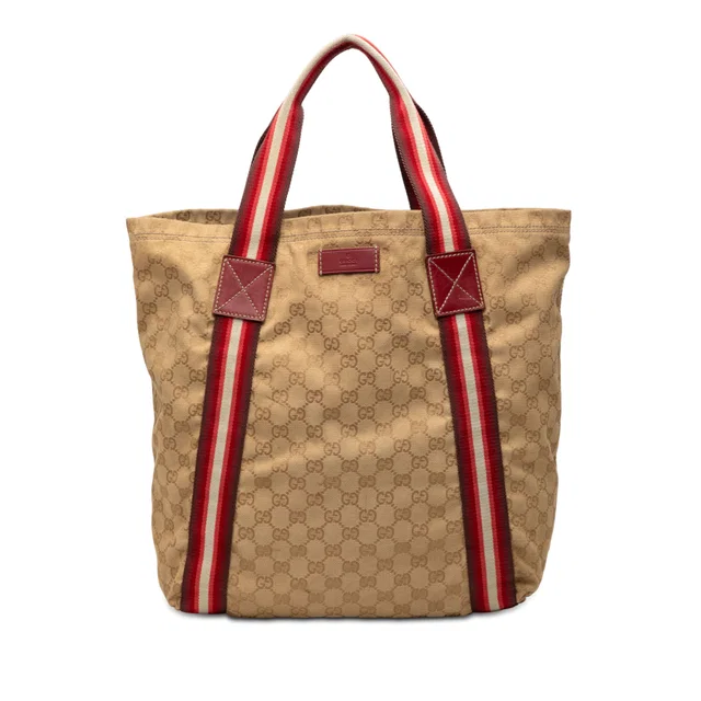 Beige Gucci GG Canvas Web Tote in Beige Canvas from Designer Revival