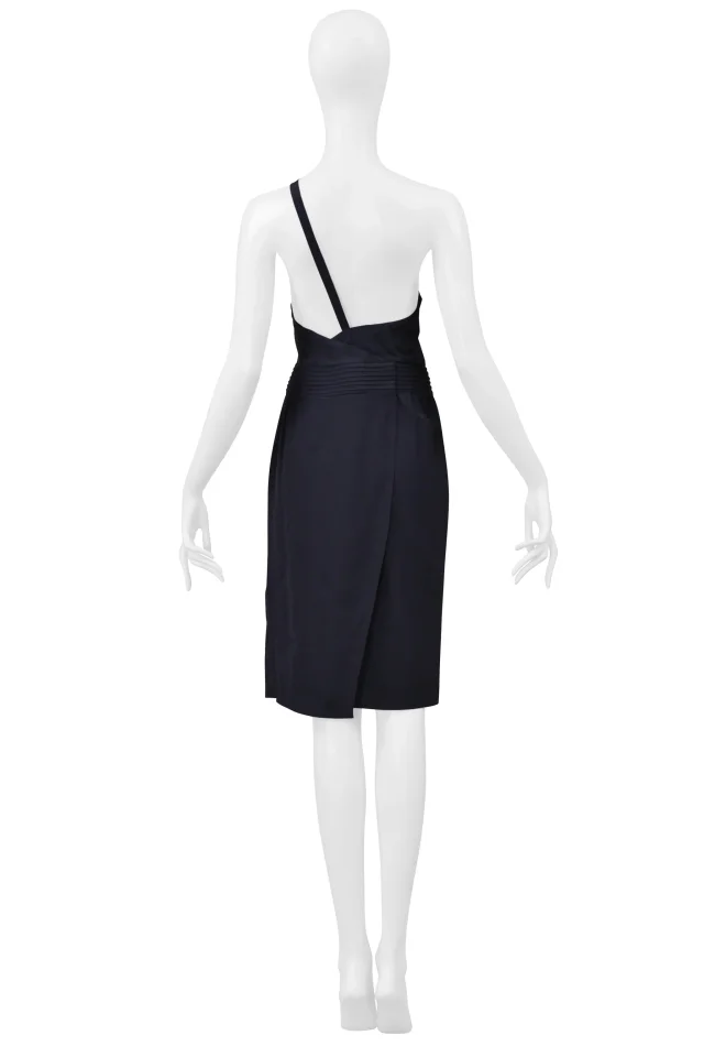 Chloé Navy Asymmetrical Dress in Navy Silk from Resurrection Vintage, photo 2 of 8