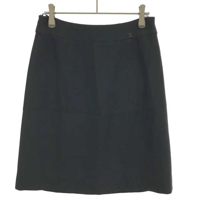 Chanel CC Logo Wool Silk Skirt Black 36 in Black Silk from The Reluxe