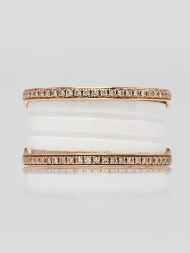 Bvlgari 18k Rose Gold with Diamond and White Ceramic B.Zero 4 Band Ring Size 7/55 in White Ceramic from Yoogis, photo 3 of 6