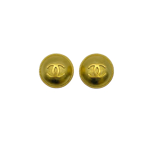 Chanel Vintage Earrings Cocomark Round Gold Accessory 94A in Gold from Luxury Promise