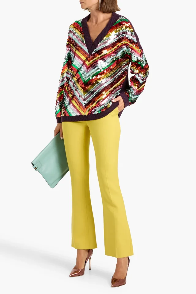 Valentino Garavani Sequin-Embellished Virgin Wool V-Neck Sweater in Merlot, photo 2 of 4 from THE OUTNET