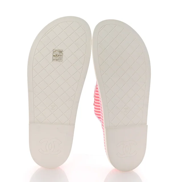 Chanel Printed Cotton Velcro Dad Flat Mules 41 White Pink in White from FASHIONPHILE, photo 6 of 10