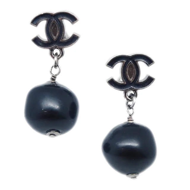 Chanel 2010 Studs Earrings Black in Black Resin from AMORE Vintage Tokyo