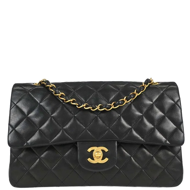 Chanel 1994-1996 Black Lambskin Medium Classic Double Flap Shoulder Bag in Black Lambskin from AMORE Vintage Tokyo