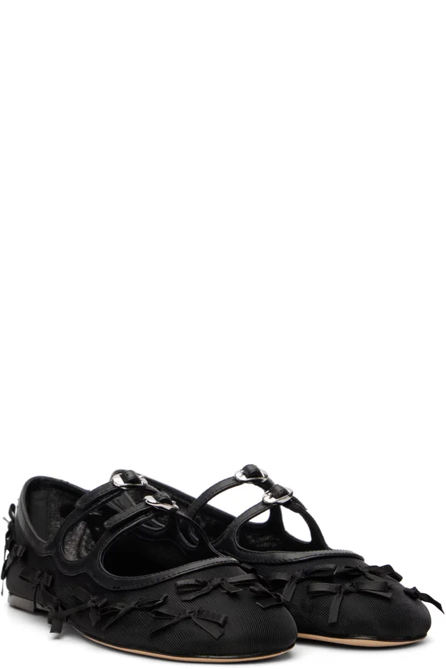 Marc Jacobs Black 'The Bow Mesh Kiki' Ballerina Flats, photo 4 of 5 from SSENSE