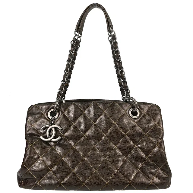 Chanel Brown Caviar Skin Tote Chain Handbag in Brown Caviar leather from AMORE Vintage Tokyo