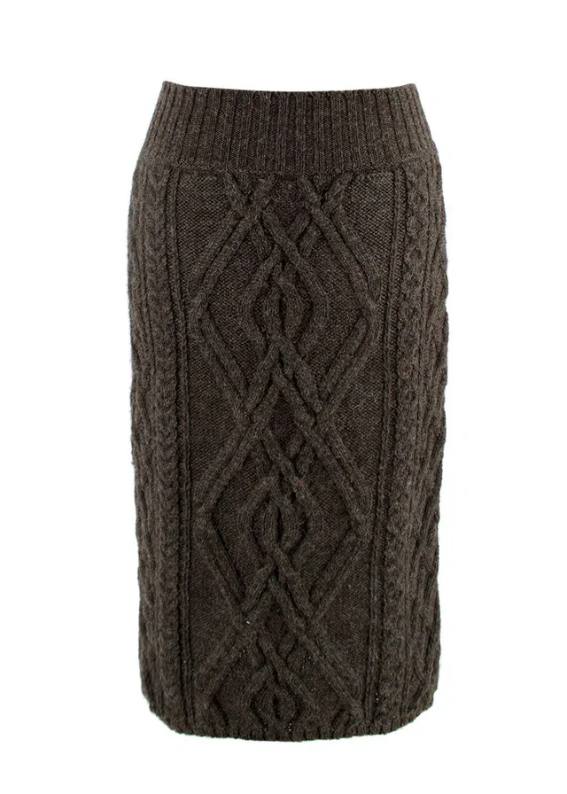 Chloé Grey Cable Knit Merino Wool Pencil Skirt in Grey Wool from HEWI