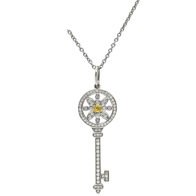 Tiffany & Co. Necklace Daisy Key Pendant Platinum Silver Yellow Gold 18K in Yellow from The Reluxe