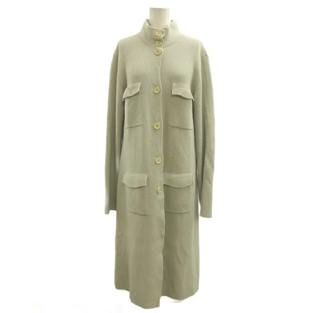 Max Mara S ' Long Cardigan Wool Cashmere Blend L Beige Gray Ribbed Long Sleeve in Beige Cashmere from The Reluxe