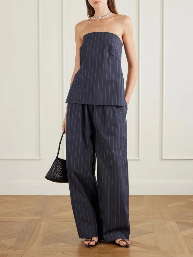 ST. AGNI Strapless open-back striped cotton-blend top in Blue, photo 2 of 2 from NET-A-PORTER (Canada)