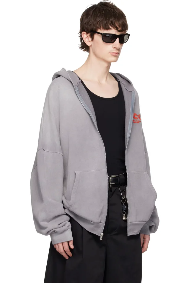 WILLY CHAVARRIA Gray 'CCC' Hooligan Zip Through Hoodie, photo 2 of 4 from SSENSE