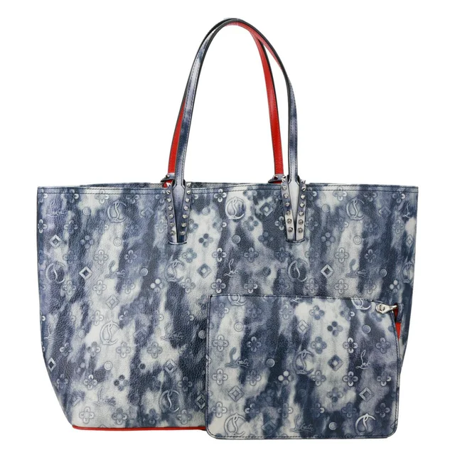 Christian Louboutin Cabata Spikes Tie dye Calfskin Leather Tote Bag Blue in Blue Calfskin from Dallas Designer Handbags