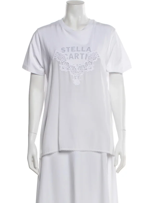 Stella McCartney Lace Pattern Crew Neck T-Shirt w/ Tags in white from The RealReal