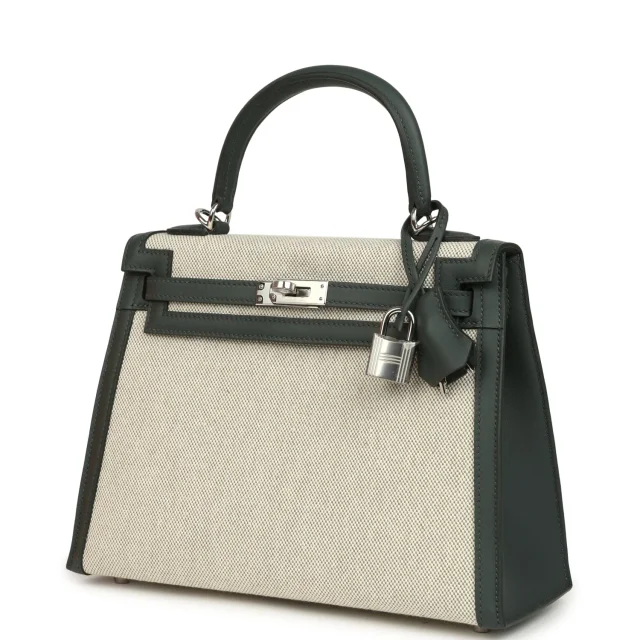 Hermès Kelly Sellier 25 Vert Mangrove and Ecru & Vert Amande Toile H Canvas Palladium Hardware in Green Canvas from Madison Avenue Couture, photo 5 of 8