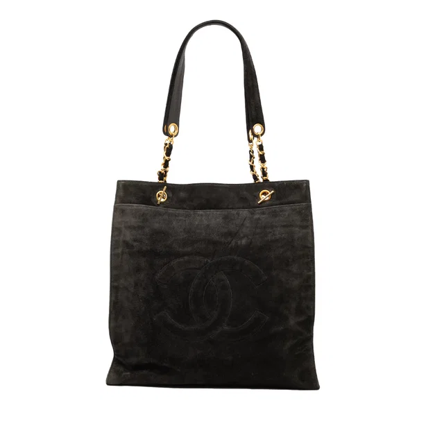 Black Chanel CC Suede Tote in Black Suede from Designer Revival