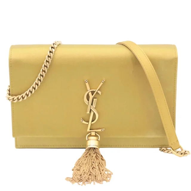 Saint Laurent Kate Tassel Satin Chain Crossbody Bag Gold in Gold Satin from Dallas Designer Handbags