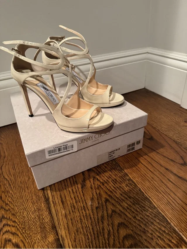 Jimmy Choo Ivory Strappy Stiletto Sandals in White Leather from Poshmark