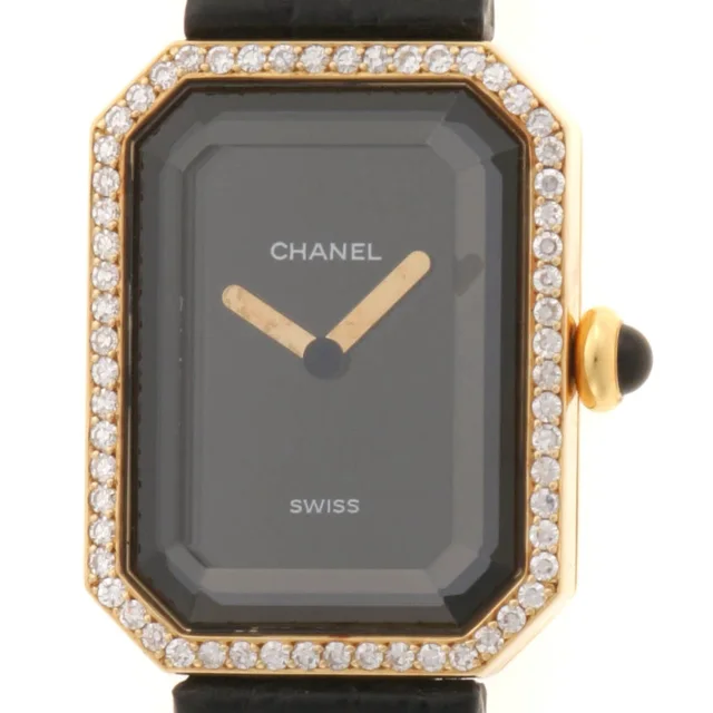 Chanel Premiere Diamond Bezel Watch 18K Yellow Gold Leather Black Quartz in Black Leather from The Reluxe