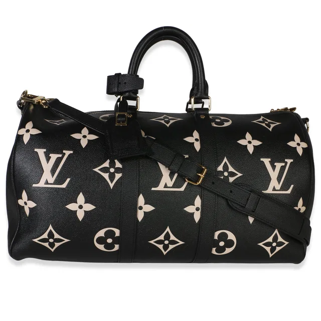 Louis Vuitton Black Cream Giant Monogram Empreinte Keepall Bandouliere 45 in Black Coated canvas from myGemma