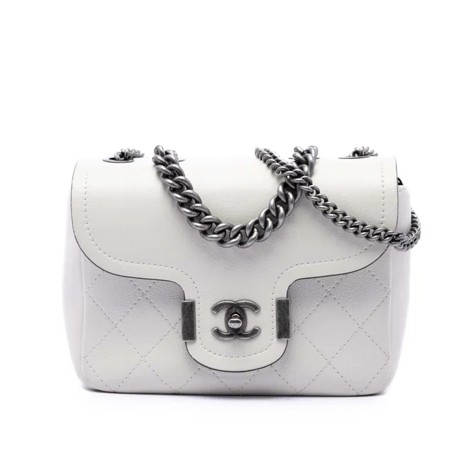 White Chanel Paris Greece Calfskin Archi Chic Flap Satchel in White Calfskin from Designer Revival