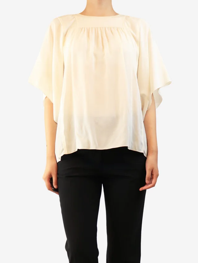 Chloé Cream short-sleeved silk crepe blouse - size UK 14 in White Silk from Sign of the Times