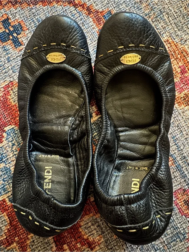 Fendi Black Leather Ballet Flats in black|gold Leather from Poshmark