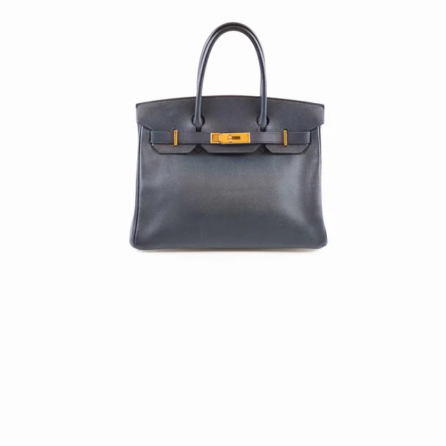 Hermès Birkin 30 Blue Indigo Cushbell - A Square Stamp in Blue Leather from The Purse Affair