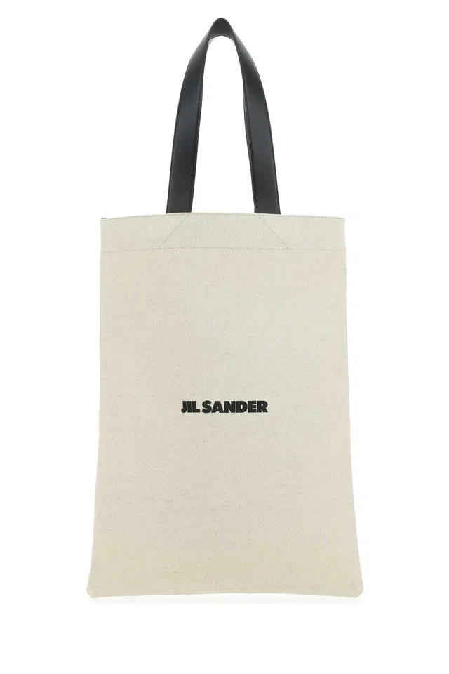 Jil Sander Canvas Tote Bag — Beige Exterior: Cotton Linen Calf in Beige Canvas from HEWI
