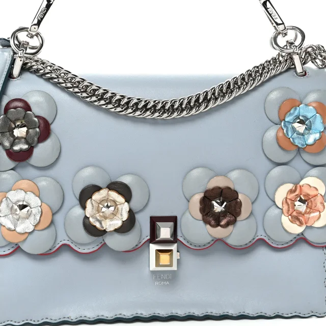 Fendi Vitello Liberty Lucido Flowerland Scalloped Studded Kan I Shoulder Bag Azzurro Polvere… in Multicolor Calfskin from FASHIONPHILE, photo 8 of 10
