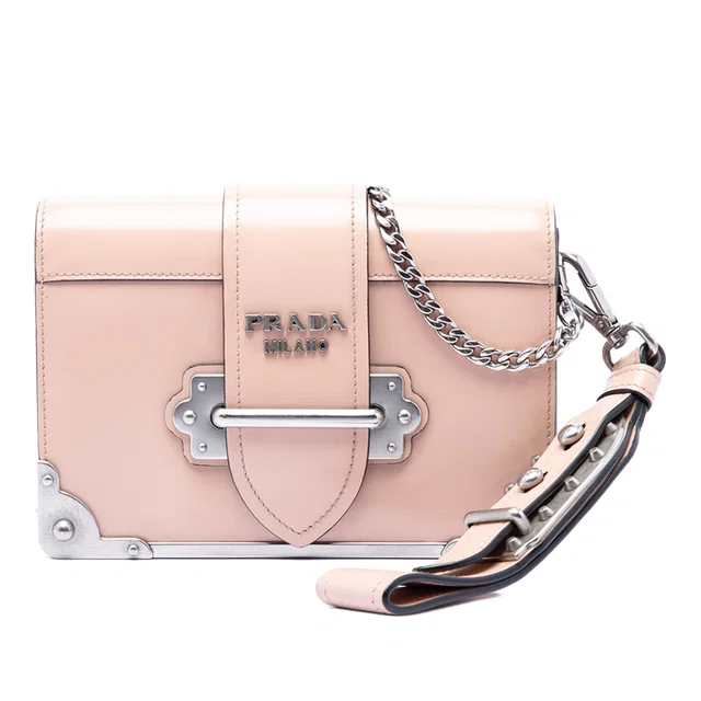Pink Prada Spazzolato Soft Calfskin Cahier Crossbody in Pink Calfskin from Designer Revival