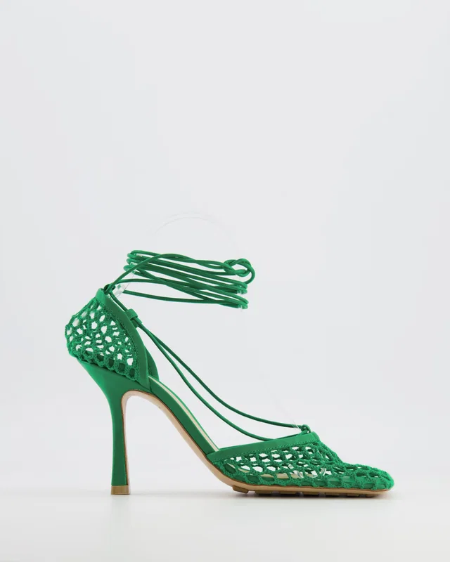 Bottega Veneta Green Wraparound Stretch Web Heels Size EU 37.5 in Green Lambskin from Sellier